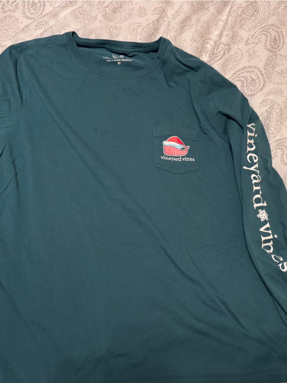 Vineyard Vines Teal Long-Sleeve Pocket Tee with Sleeve Logo
